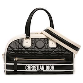 Cannage Dior Vibe Bowling Bag aus schwarzem Leder, Größe Medium