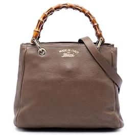Borsa Gucci Brown Small Calfskin Bamboo Shopper in pelle di vitello