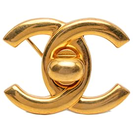 Spilla Chanel Gold CC placcata oro con chiusura Turn Lock