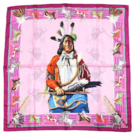 Carré Hermès Pani La Shar Pawnee 90cm Seta Rosa
