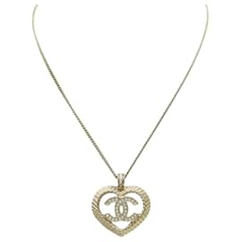 NUEVO COLLAR PENDIENTE CORAZÓN CHANEL ABC964 LOGO CC STRASS DORADO