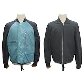 VESTE HERMES BLOUSON BOMBER REVERSIBLE L 52 EN POLYESTER BLEU JACKET COAT - Hermès