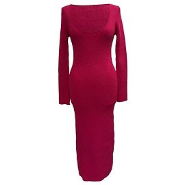 Ganni Midi-Kleid aus melierter Rippstrickware in Pink Rayon