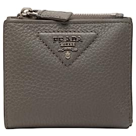 Prada Triangle Logo Bi-fold Wallet in Grau