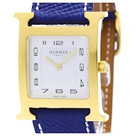 Relógio masculino Hermes Heure H banhado a ouro e couro a quartzo - Hermès