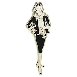 Spilla Chanel 2003 Silhouette Coco XL Metallo Argento Smalto Nero