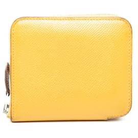 Porte-monnaie Azap en soie Hermes en cuir Epsom jaune - Hermès