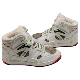 Sneakers alte Gucci Basket GG in pelle bianca