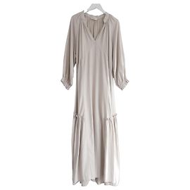 Autre Marque Casa Raki Vestido midi de cupro beige con volantes