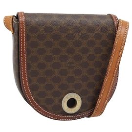 Céline Borsa a tracolla circolare CELINE Macadam Canvas PVC Pelle Marrone Oro Auth 184306