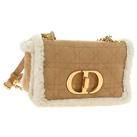 Borsa a tracolla Christian Dior Caro Chain Mouton Beige Gold Auth ka4579SM