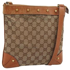 Borsa a Spalla GUCCI GG Canvas Beige Oro 120893 Auth 183669