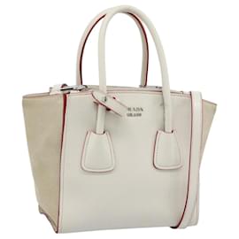 Borsa PRADA in pelle 2way Bianco Argento Auth 183712M