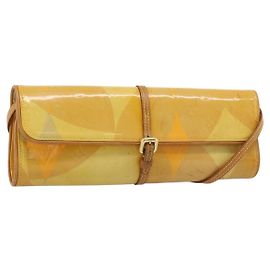 LOUIS VUITTON Monogram Vernis Pochette Fleur Bag Yellow M91118 LV Auth ka4561