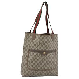 Borsa Tote GUCCI GG Supreme Web Sherry Line PVC Beige Red 39 02 003 Auth 183400