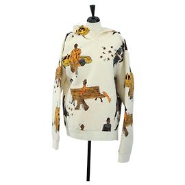LOUIS VUITTON Hoodie New Walkers Print Virgil Abloh Cotton M Ivory Auth 182324SM