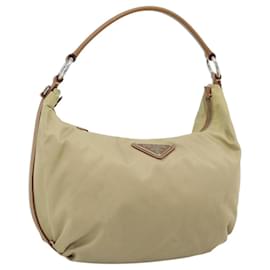 Borsa a Spalla PRADA Nylon Beige Argento Auth 184182A