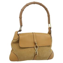 Borsa a tracolla GUCCI Bamboo Jackie in scamosciato beige con dettagli dorati 001 4096 Auth 184325V