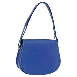 CARTIER Must Line Shoulder Bag Leather Blue Gold Auth 183718V
