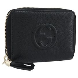 GUCCI Soho Coin Purse Leather Outlet Black Gold 598009 Auth 183123M