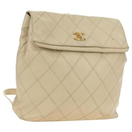 Zaino Bicolore CHANEL in pelle Caviar Beige e Oro CC Auth 182907V