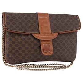 Sac à bandoulière CELINE Macadam Canvas PVC Cuir Marron Or Auth gh2108 - Céline