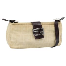 FENDI Zucca Canvas Mamma Baguette Shoulder Bag Beige Argento Autentica 184155