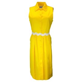 Abito midi Moschino Couture senza maniche con bottoni in cotone Giallo / Bianco