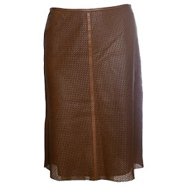Akris, Rock aus Lasercut-Leder in Braun