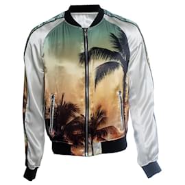 Balmain, bomber de seda con estampado de palmeras