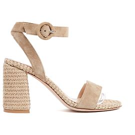 Gianvito Rossi Luana Beige Wildleder Raffia Sandaletten
