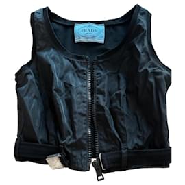 Prada Top in nylon nero con zip e fibbia