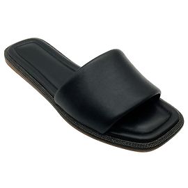 Sandálias slide Brunello Cucinelli em couro preto com Monili