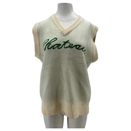 Autre Marque Ärmelloser Pullover creme und grün
