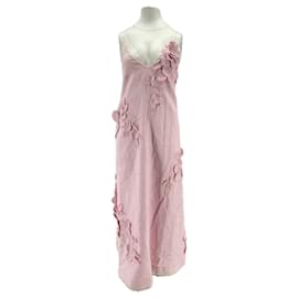 Zimmermann Langes rosa Leinenkleid mit bestickten Trägern
