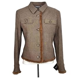 Sportmax kurze Tweedjacke in Braun mit Kunstpelz