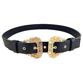 Versace Jeans Couture Schwarzer Ledergürtel Goldene Barock-Schnalle - Größe 75