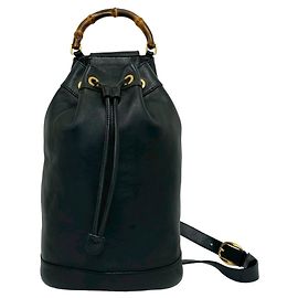 Borsa a tracolla in pelle con coulisse e bambù Vintage GUCCI