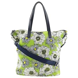 Satchel Prada Green Tessuto Stampato