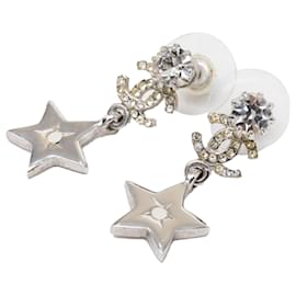 Orecchini Chanel Silver CC in ottone e strass Star Drop con chiusura a perno