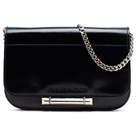 Prada Black Spazzolato Leather Sybille Flap Crossbody