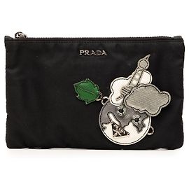 Prada Black Saffiano Trimmed Tessuto Robot Pouch