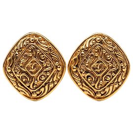 Orecchini Chanel Gold CC placcati oro e diamanti a clip