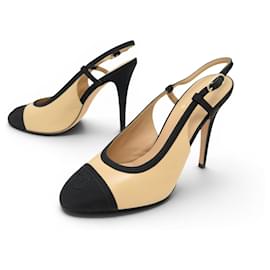 NEUE CHANEL SLINGBACK G34070 39.5 ZWEIFARBIGE LEDER- UND CANVAS-SCHUHE - Chanel