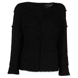 Chaqueta de lana negra Chanel Y2K con detalles de flecos