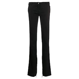 Pantalones slim de tiro bajo en algodón negro Gianni Versace de los 90 con cremalleras en la pantorrilla