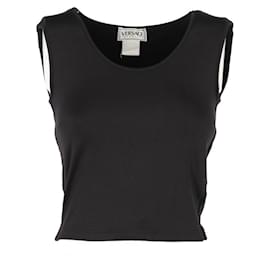 Ärmelloses Versace 90s Intensive Stretch-Top mit Mesh-Seiteneinsätzen