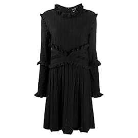 Chanel 2010s Black Ribbed Wool Midi Dress with Removable Sleeves & Ruched Detail