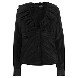 Love Moschino 90s schwarze Bluse mit V-Ausschnitt und gerafften Details