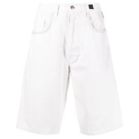 Pantaloncini Bermuda Versace in cotone bianco anni '90 con bottoni con logo dorato